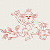 Redwork Playful Monkey 08(Lg)