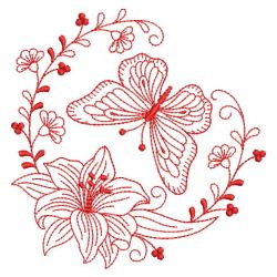 Redwork Flowers and Butterfly 08(Lg)