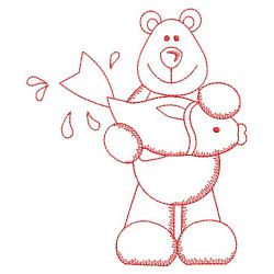 Redwork Bear and Fish 10(Lg) machine embroidery designs